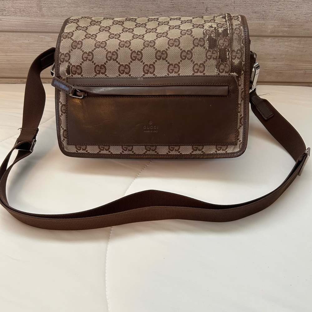 Gucci Tan and Brown Monogram Messenger Bag